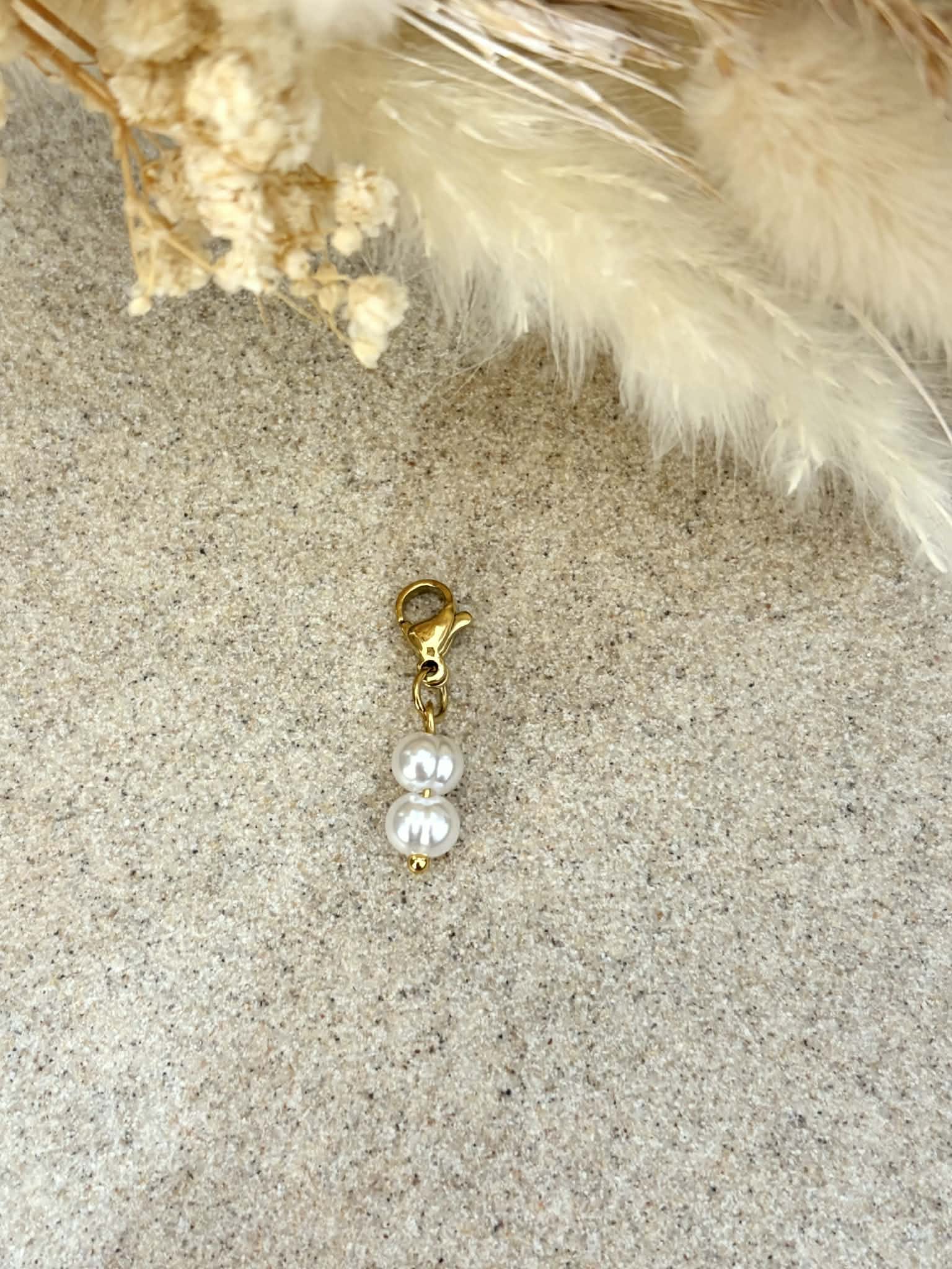 Charms Perles blanches double en acier inoxydable