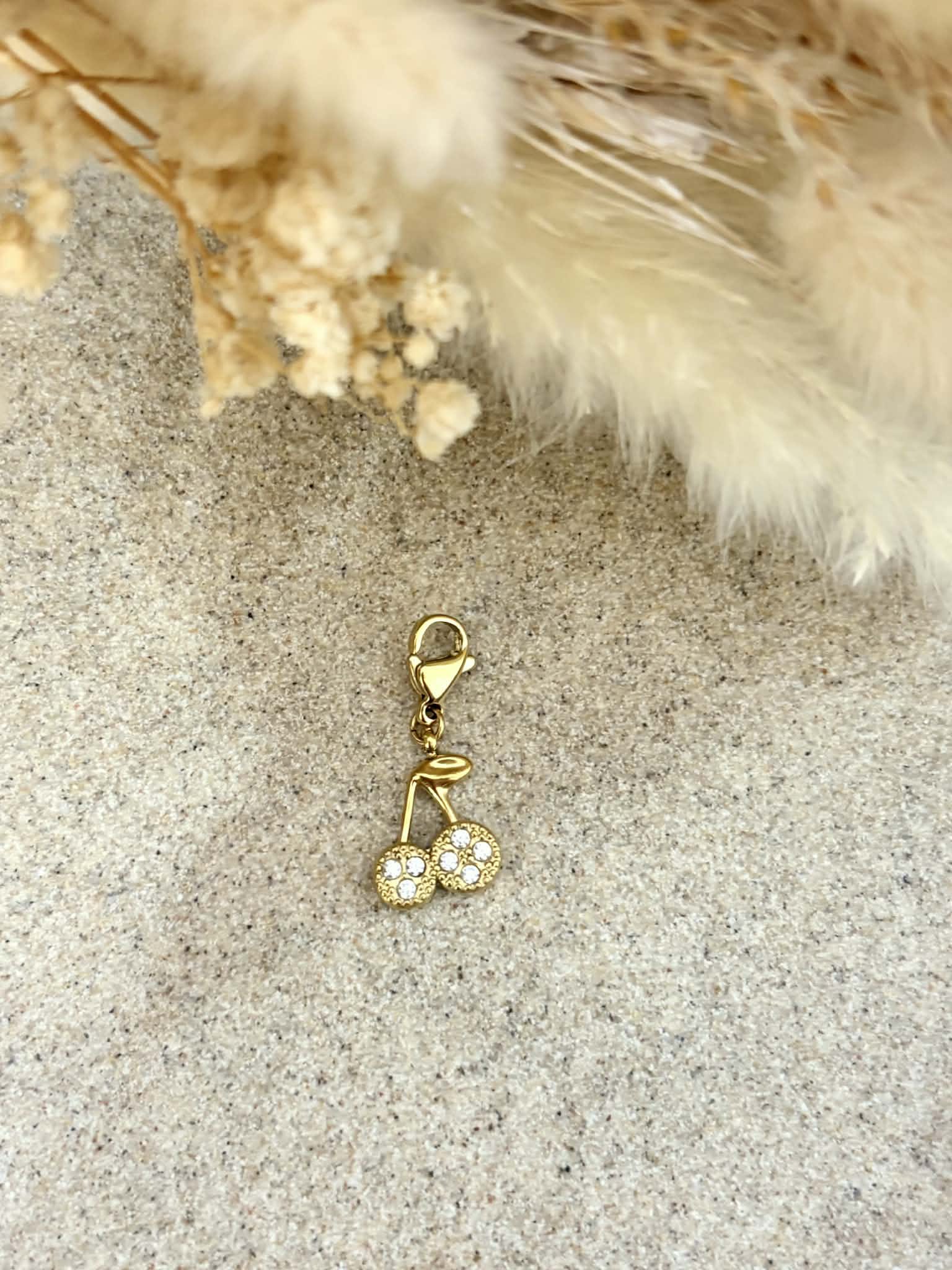 Charms Cerises à strass en acier inoxydable