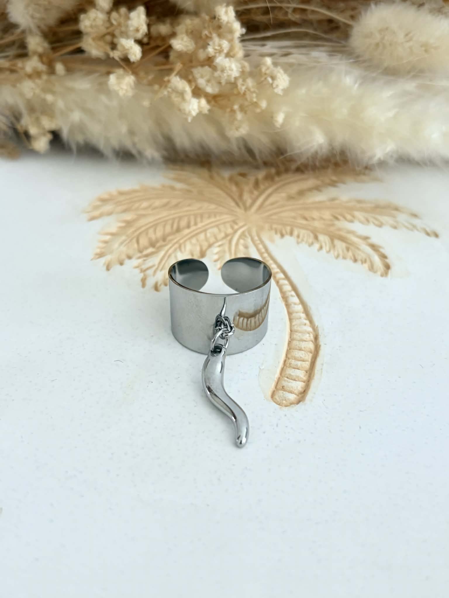 Bague breloque Piment en acier inoxydable
