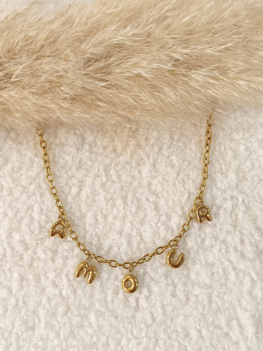 Collier à breloques Amor en acier inoxydable