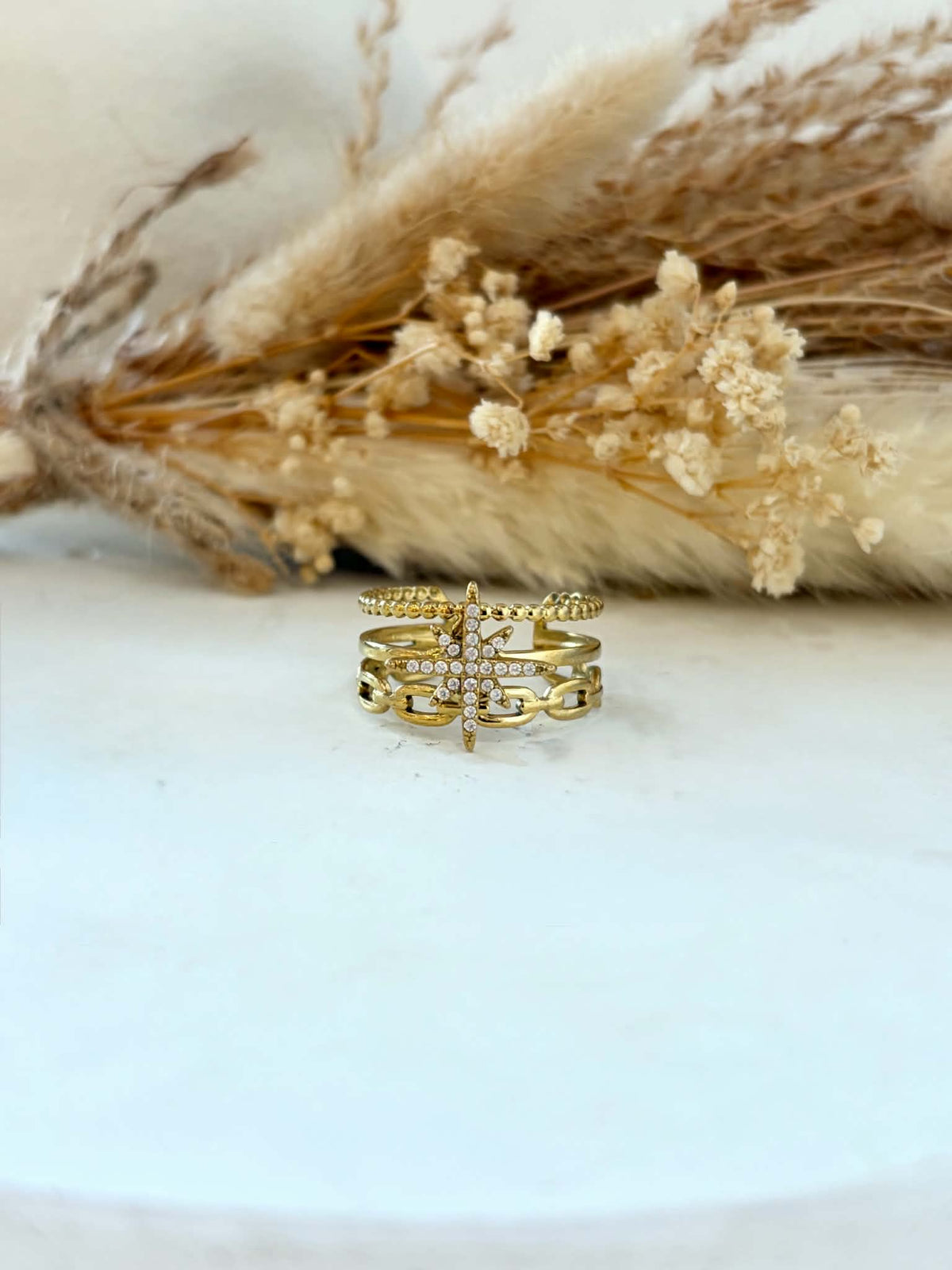 Bague Fleur en acier inoxydable