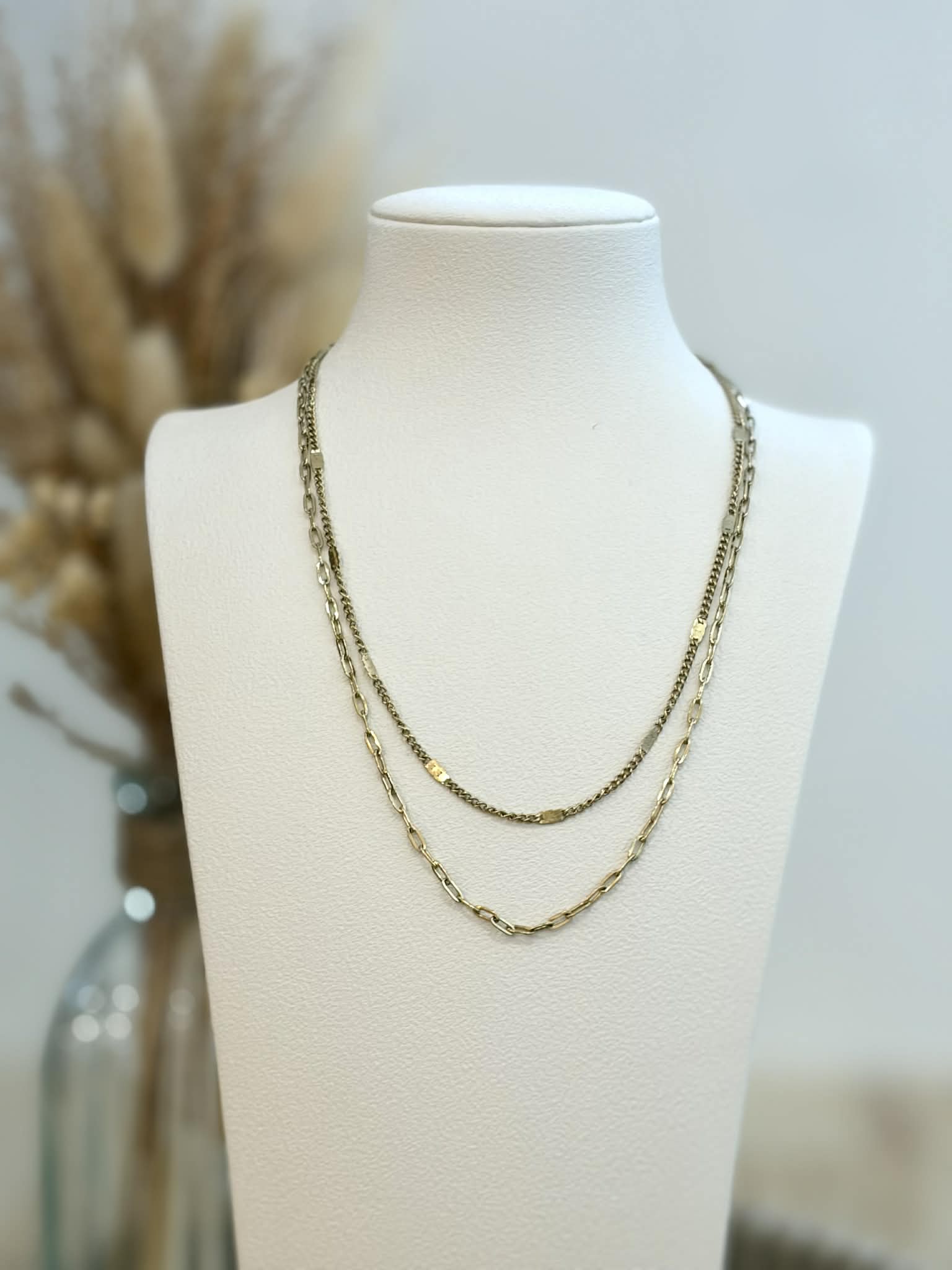 Collier double à charms en acier inoxydable